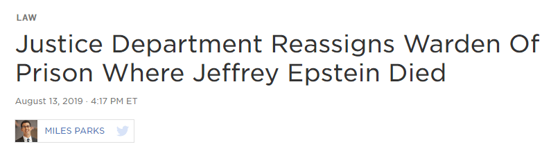 Justice Department Reassigns Warden Of Prison Where Jeffrey Epstein Died

