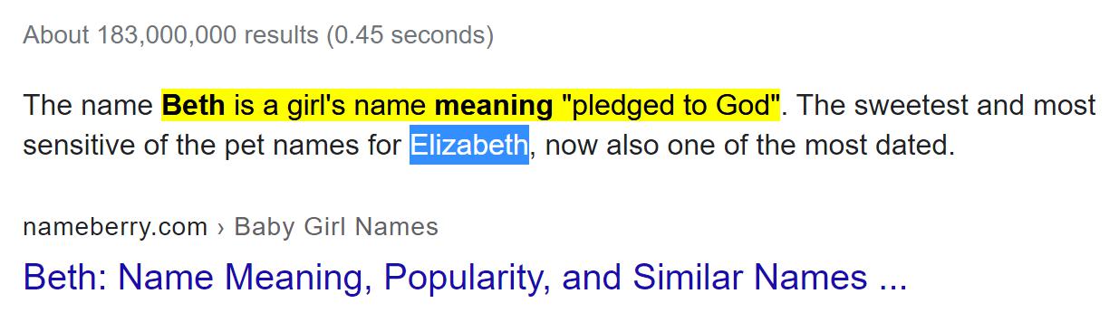Beth means pledged to God
