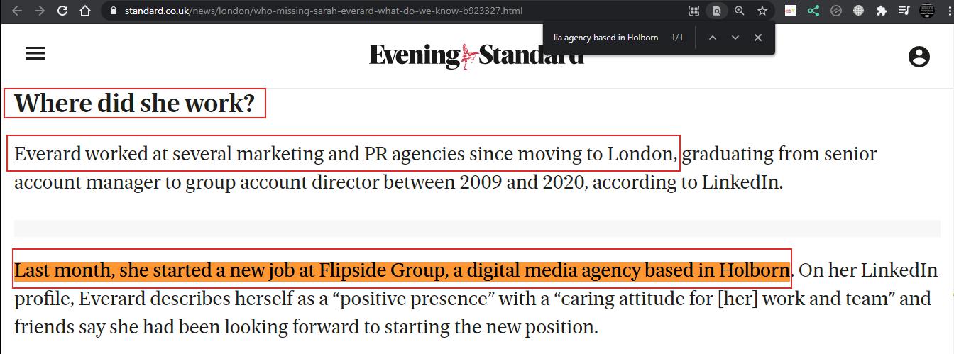 Sarah Everard worked at Flipside Group, a digital media agency based in Holborn