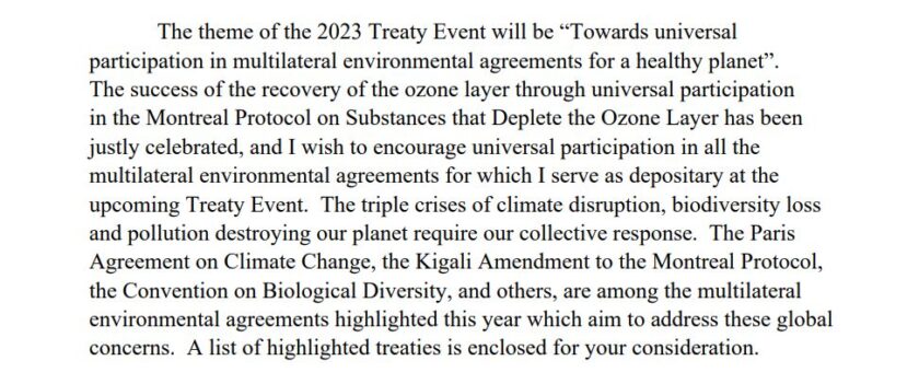 "Global Treaty Event", which runs September 19-22, 2023 At United Nations.